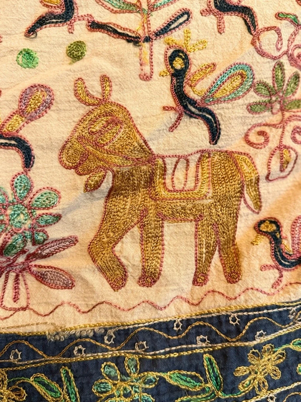 Vintage Indian Chain Stitch Embroidery Wall Hanging Textile 45x30